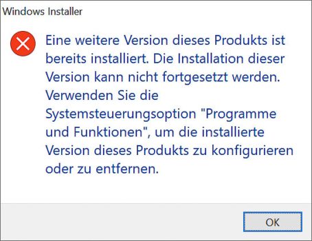 Installationshürde 2: Update erfordert Deinstallation