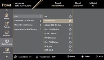 OSD: Kalibrierungsziele (Bild: ASUS-Handbuch)