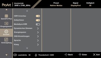 OSD: Allgemeine Einstellungen (Bild: ASUS-Handbuch)