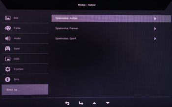 OSD Einstellungen speichern: Drei vollständige Presets können gespeichert werden