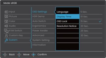 OSD: Systemeinstellungen (Bild: BenQ-Handbuch)
