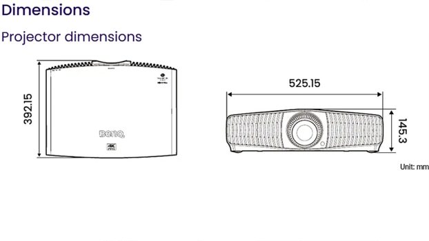 Abmessungen (Screenshot: BenQ-Handbuch)