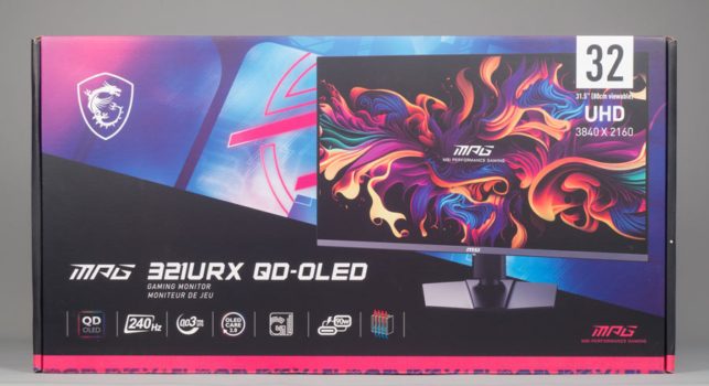 Quietschbunter Motivkarton des MSI MPG 321URXDE
