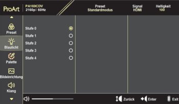 OSD: Blaulichtfilter (Bild: ASUS-Handbuch)