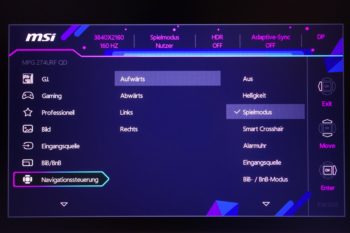 OSD: Schnellzugriff auf vier individuell belegbare Funktionen über das Joystick-Steuerkreuz