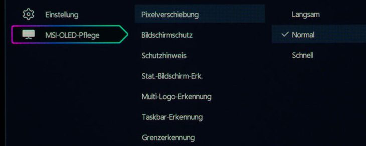 OSD: Erweiterte OLED-Pflegeeinstellungen des MSI MPG 491CQPDE QD-OLED