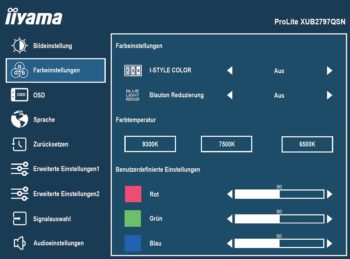 OSD: Farbeinstellungen (Bild: iiyama-Handbuch)