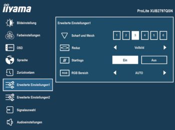 OSD: Erweiterte Einstellungen 1 (Bild: iiyama-Handbuch)