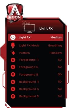 OSD: Einstellmöglichkeiten der rückseitigen LEDs (Quelle: AOC-Handbuch)
