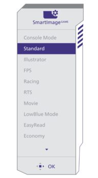 OSD: SmartImage “Game” (Screenshot: Philips-Handbuch)