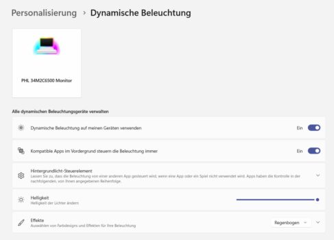 Einstellung Dynamische Beleuchtung unter Windows 11