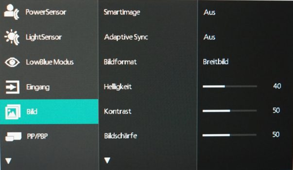 OSD: Menüpunkt „Bild“ mit zwei Ebenen