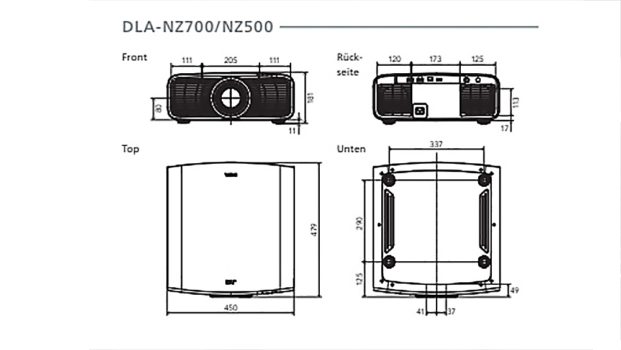 JVC DLA-NZ500 Abmessungen (Bild: JVC-Handbuch)