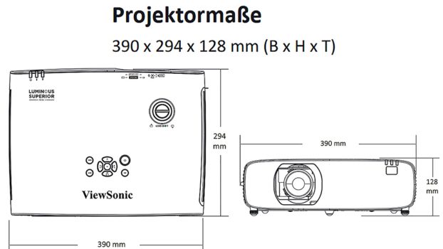 Abmessungen (Screenshot: ViewSonic-Handbuch)