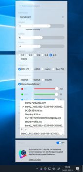 Display Pilot 2: Funktionsaufruf über die Taskleiste und Verwendung eines eigenen Farbprofils (Bild: Display Pilot 2)
