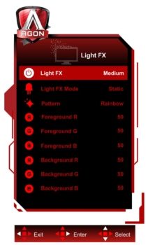 OSD: Einstellmöglichkeiten der rückseitigen LEDs (Bild: AOC-Handbuch)