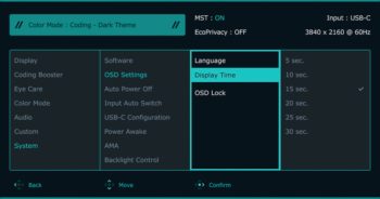 OSD: Systemeinstellungen (Bild: BenQ-Handbuch)