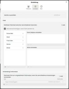 Display Pilot 2: Konfiguration von Szenarien und Zeitplänen (Screenshot der Software)