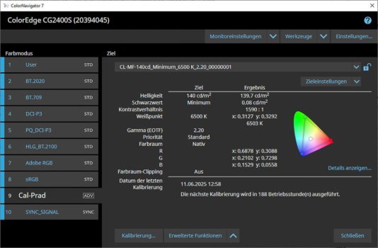 ColorNavigator: Zielerreichung (Screenshot der Anwendung)