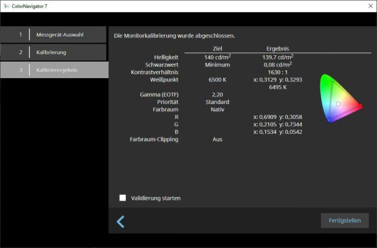 ColorNavigator: Ergebnis und Möglichkeit zur Validierung (Screenshot der Anwendung)