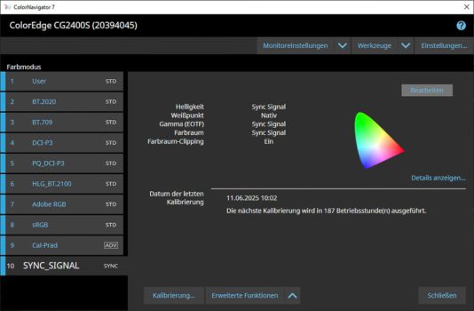 ColorNavigator: "Sync Signal" (Screenshot der Anwendung)