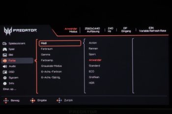 OSD Farbe: Umfangreiche Farbeinstellungen und acht Bildmodi sind verfügbar