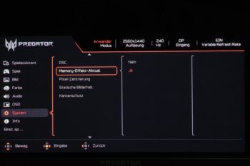 OSD: Memory-Effekt-Aktualisierung: Pixelreinigung, um Einbrenneffekte zu vermeiden
