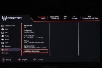 OSD Info: Anzeige von Informationen und Zurücksetzung in den Werkszustand