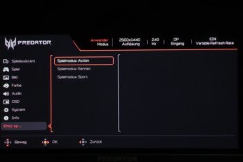 OSD: Einstellungen speichern: Drei vollständige Presets können gespeichert werden