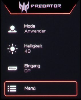 Bei Betätigung der Bedientaste erscheint ein OSD-Startmenü