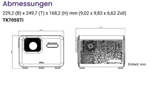 BenQ TK705STi Abmessungen