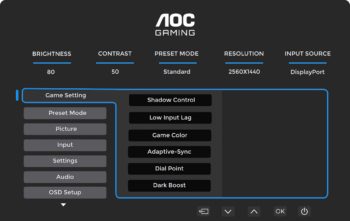 OSD: Game Setting (Bild: AOC-Handbuch)