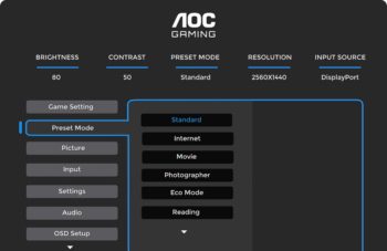 OSD: Preset Mode (Bild: AOC-Handbuch)