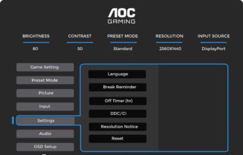 OSD: Einstellungen (Bild: AOC-Handbuch)