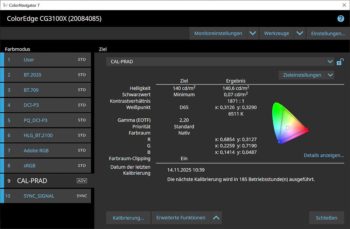 ColorNavigator: Workflow-Optionen nach Kal. mit DUE "Brightness"