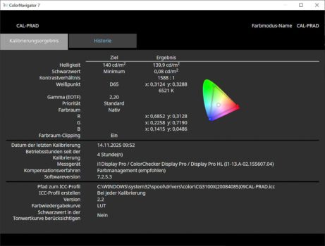 ColorNavigator: Ergebnis und Historie