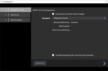 ColorNavigator: Messgeräte-Auswahl – integrierter Sensor