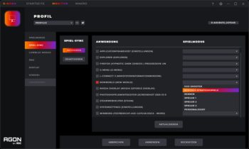 Individuelle Zuordnung eines Spiel-/Bildmodus je Anwendung