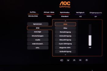 OSD: RGB- und S&auml;ttigungsregler