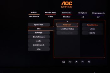 OSD: Drei Farbr&auml;ume stehen zur Auswahl auf Unterseite 4 im Bildmen&uuml;