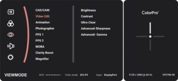 OSD: ViewMode (Bild: ViewSonic-Handbuch)