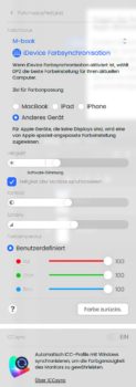 Display Pilot 2: Farbmodus mit iDevice-Farbsynchronisation (Screenshot: Display Pilot 2)