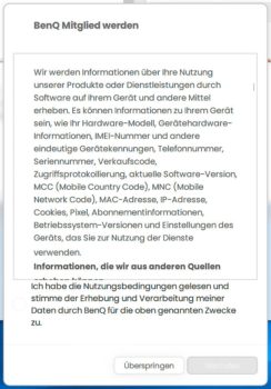 Nutzungsbedingungen mit umfangreicher Datensammlung (Screenshot: Display Pilot 2)