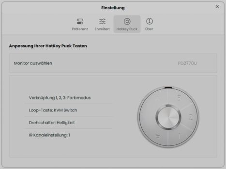 Display Pilot 2: Konfiguration des Hotkey Puck (Screenshot: Display Pilot 2)