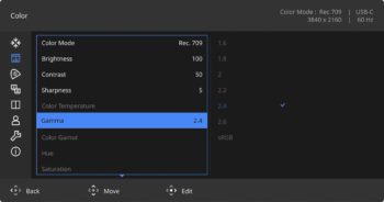OSD: Farbmodi und Bildeinstellungen (Screenshot: BenQ-Handbuch)