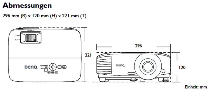 Abmessungen (Screenshot: BenQ-Handbuch)