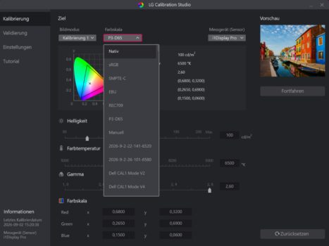 LG Calibration Studio: Kalibrierungsvorgaben